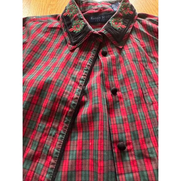 Vintage Karen Scott Petites Plaid Embroidered Shirt PS - Picture 5 of 6